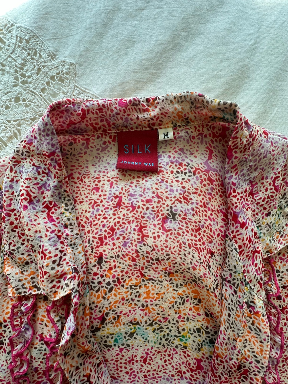 Johnny Was Silk Spring Ruffled Top, Medium - Picture 2 of 12